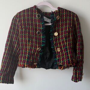 Colorful Tweed Jacket with Gold Buttons